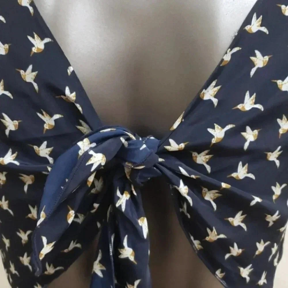 Aijek Bird Print Open Back Romper